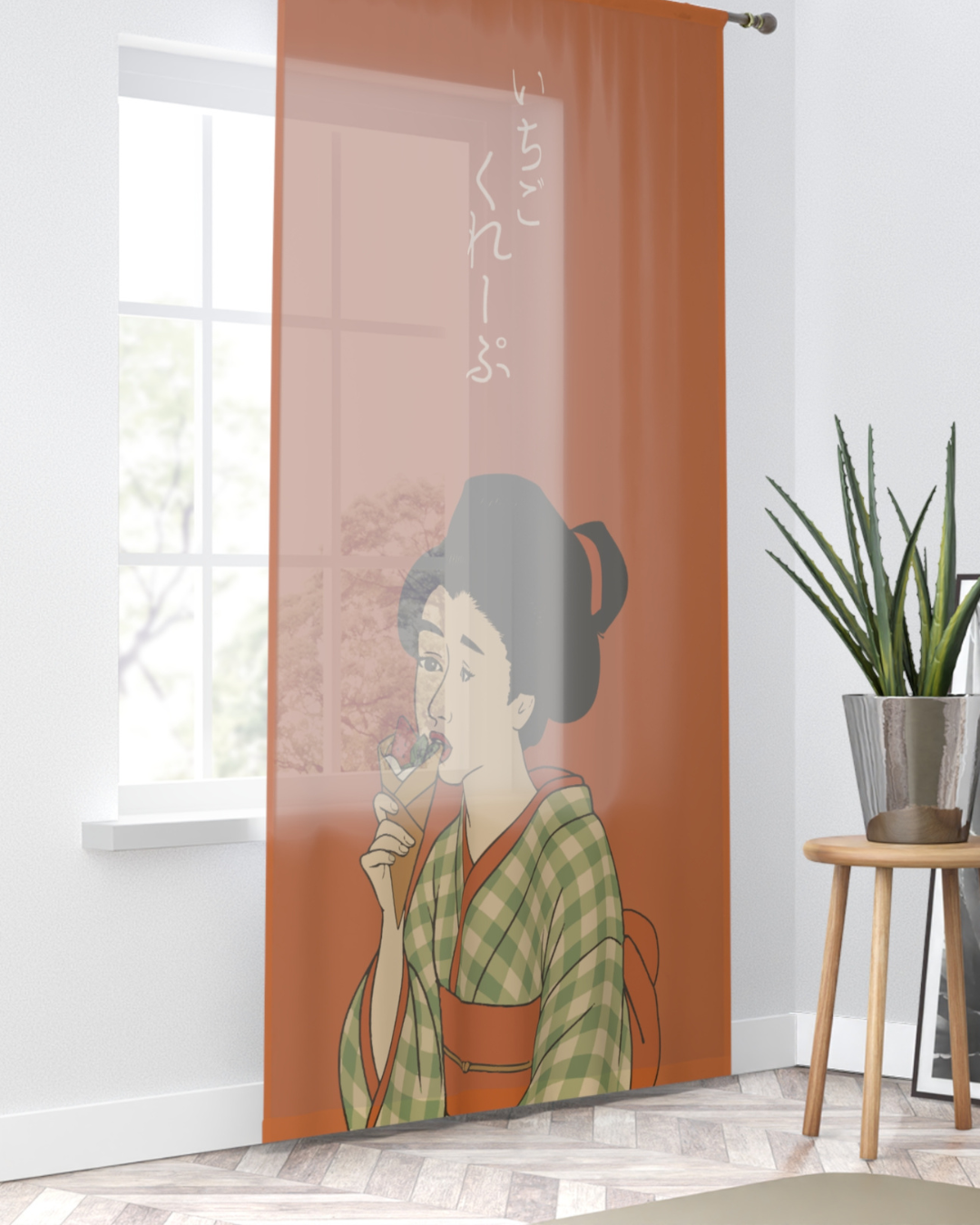 Charming Geisha Sheer Window Curtain | Strawberry Crepe