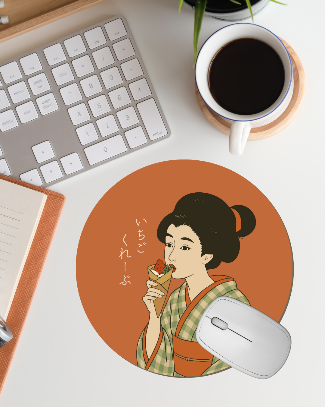 Charming Geisha PU Leather Mouse Mat | Strawberry Crepe