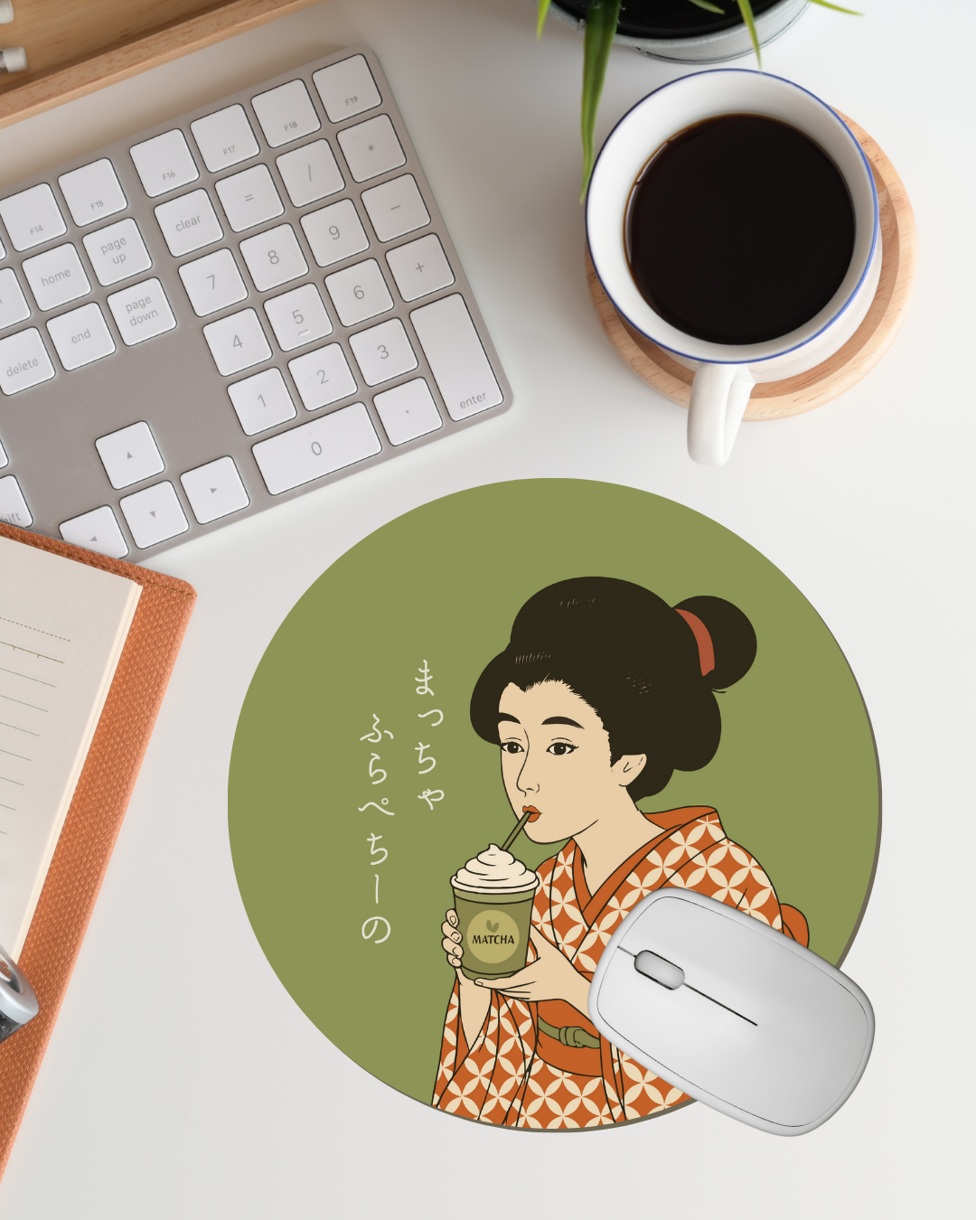 Charming Geisha PU Leather Mouse Mat | Matcha Frappuccino