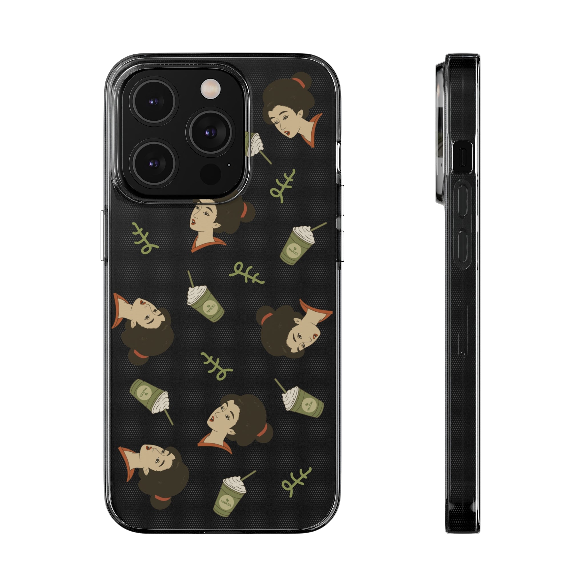 Charming Geisha Clear Silicone iPhone Case | Matcha Frappuccino