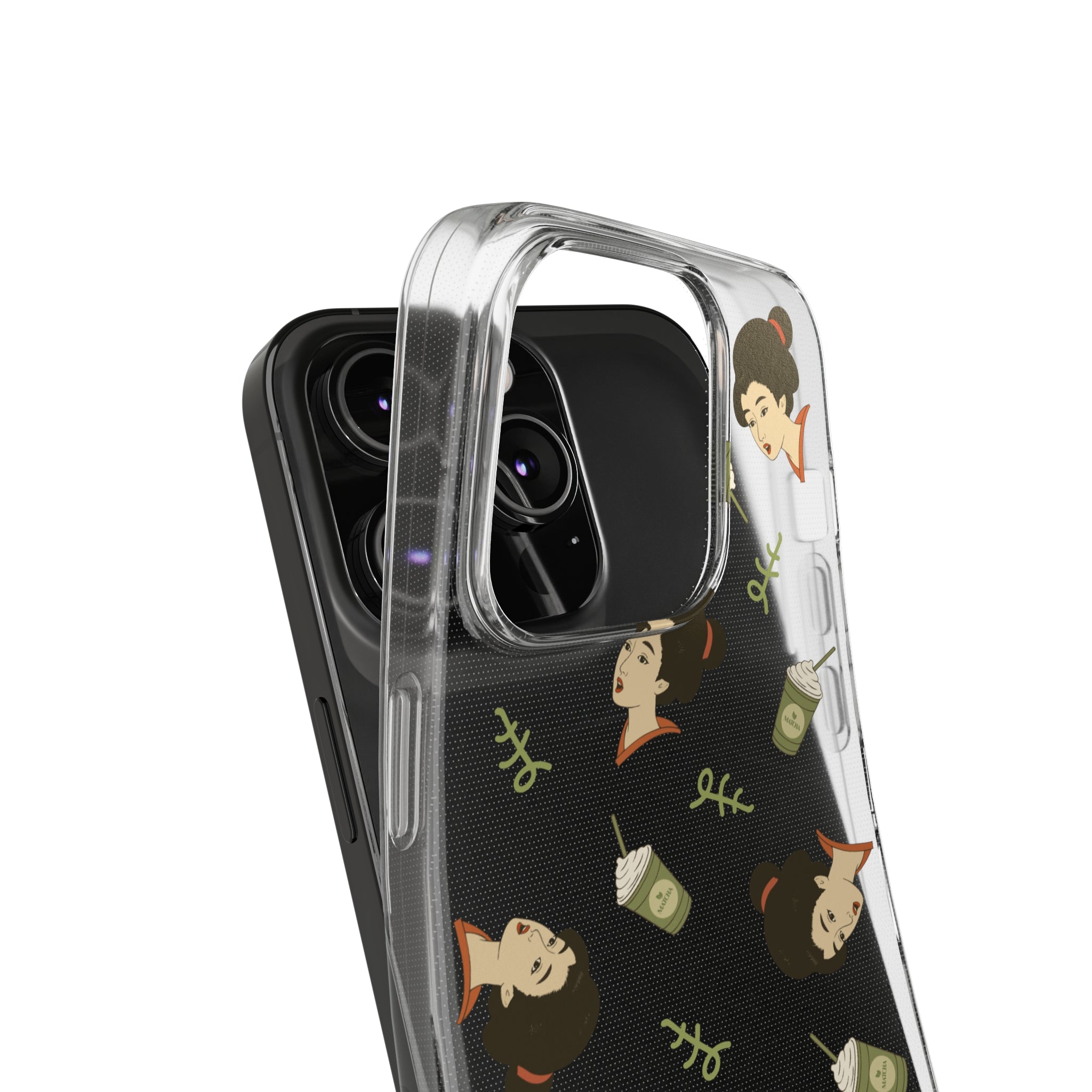 Charming Geisha Clear Silicone iPhone Case | Matcha Frappuccino