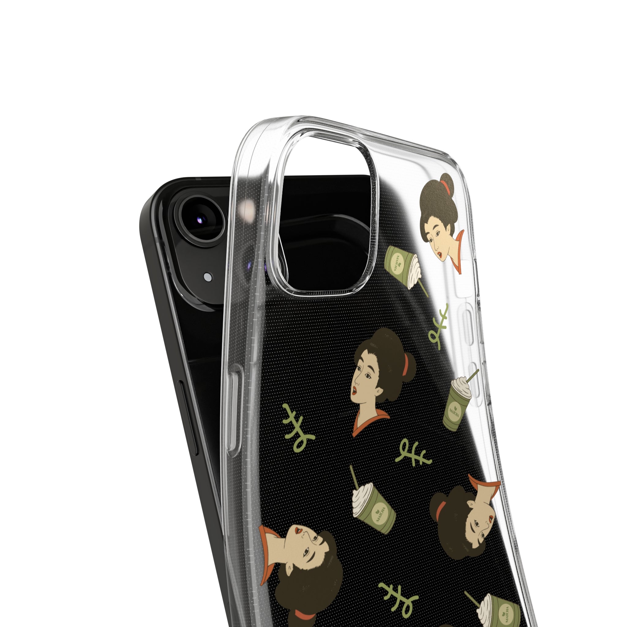 Charming Geisha Clear Silicone iPhone Case | Matcha Frappuccino