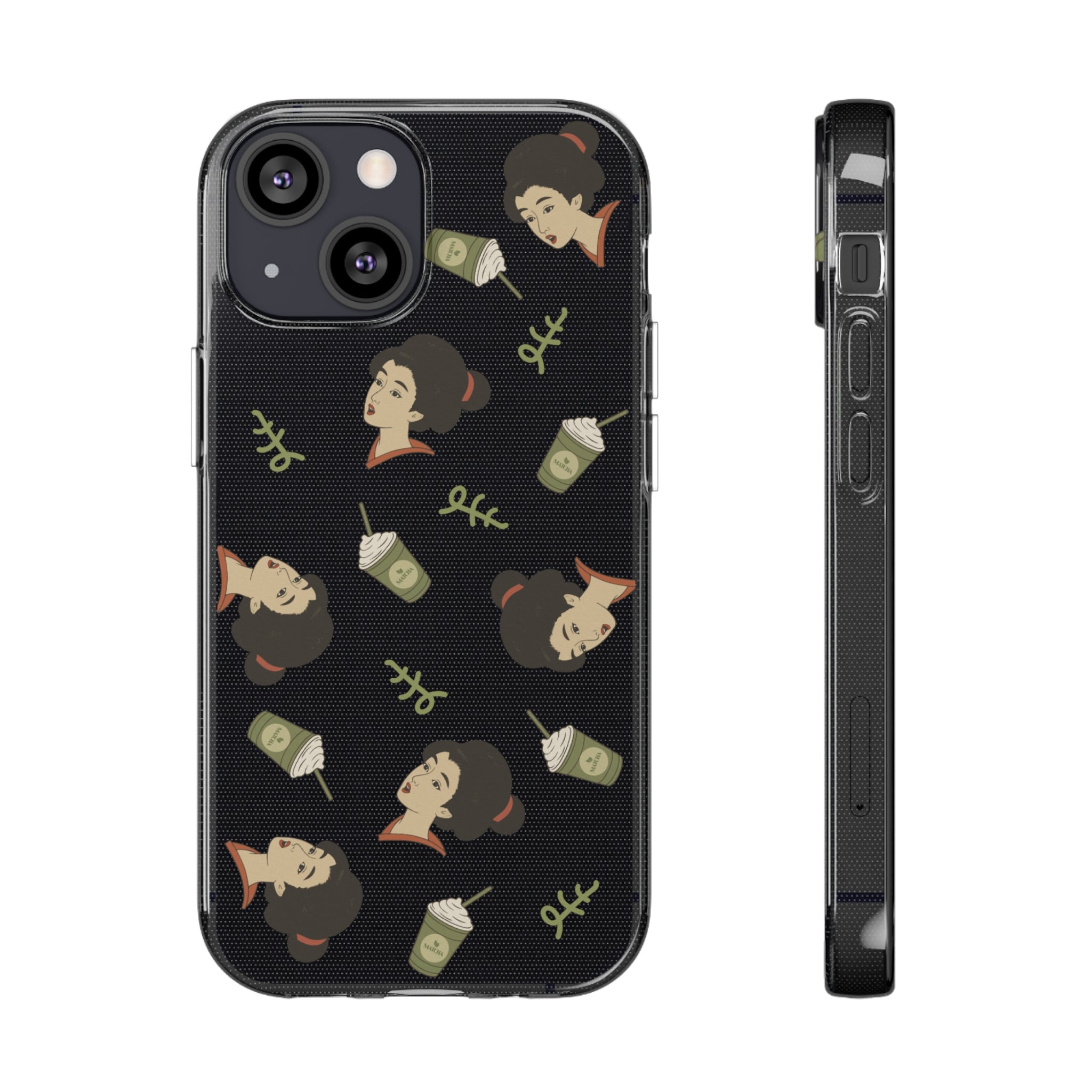 Charming Geisha Clear Silicone iPhone Case | Matcha Frappuccino