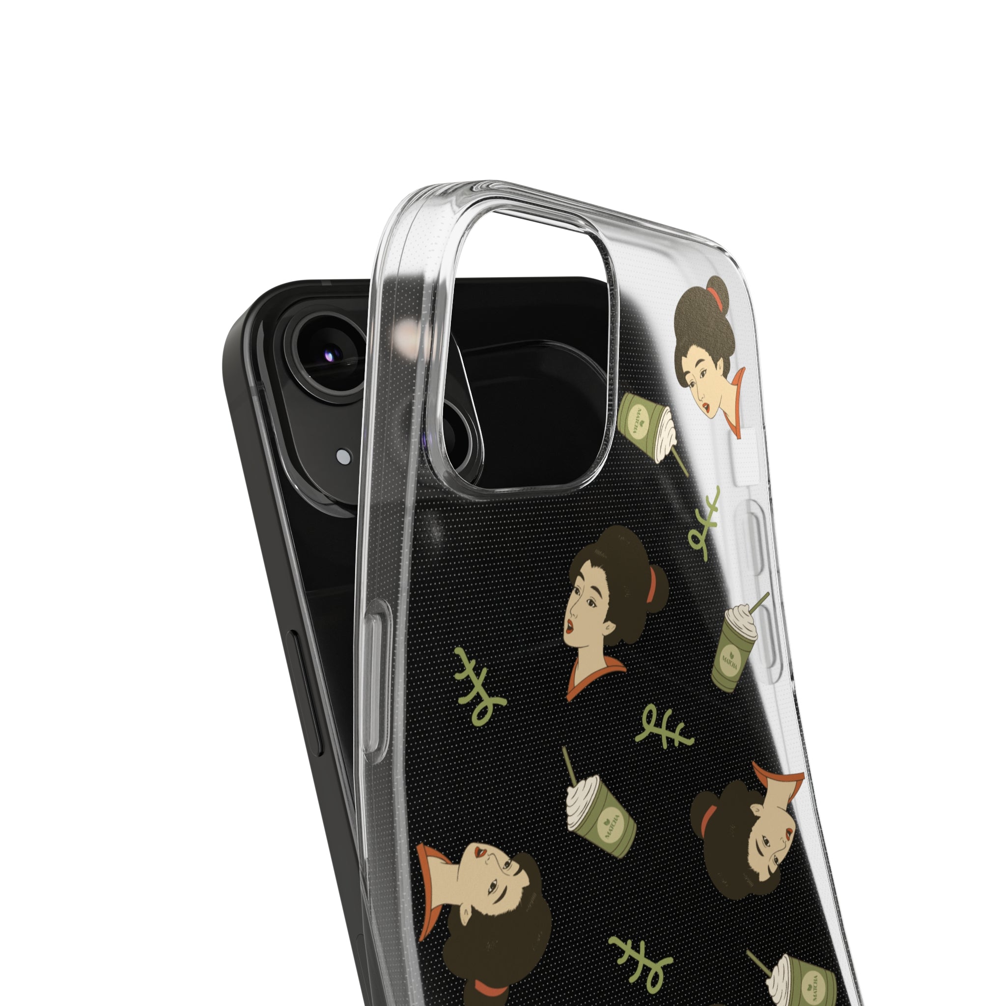 Charming Geisha Clear Silicone iPhone Case | Matcha Frappuccino