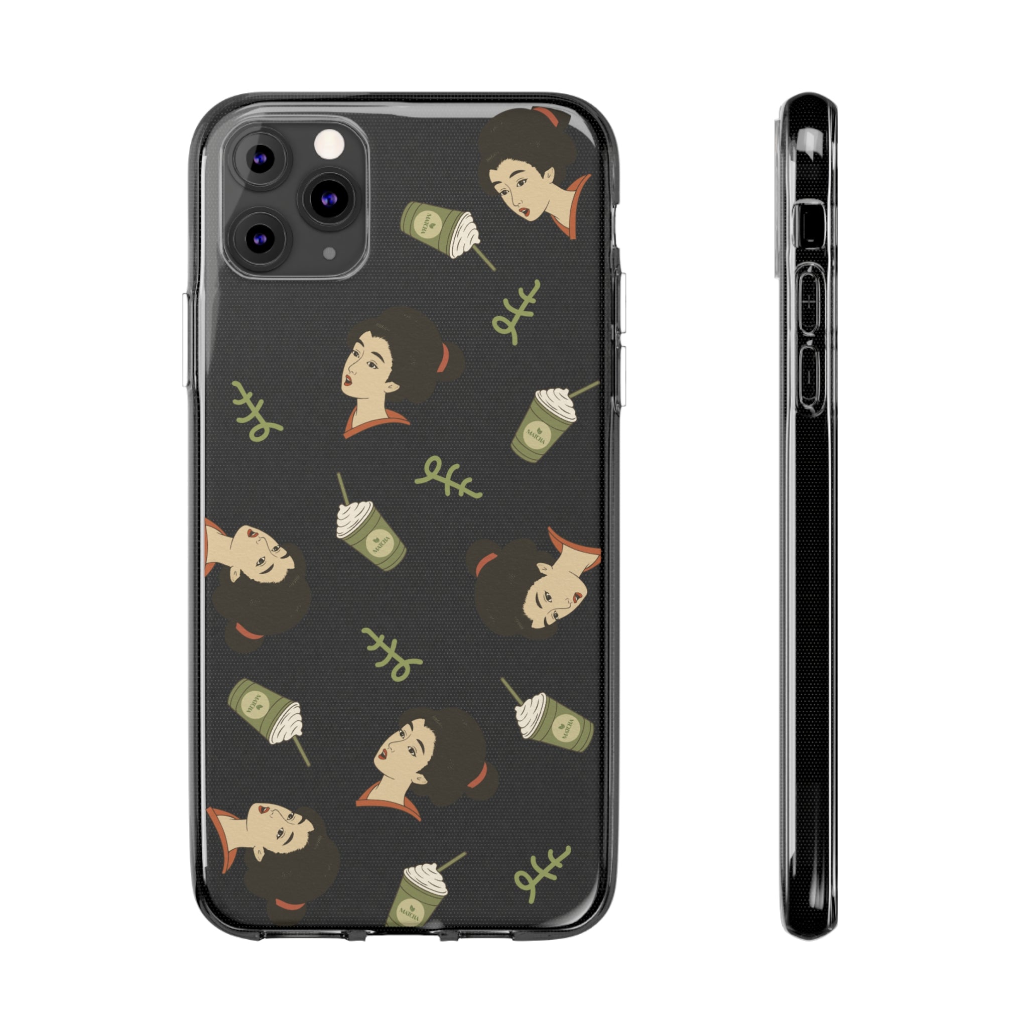Charming Geisha Clear Silicone iPhone Case | Matcha Frappuccino
