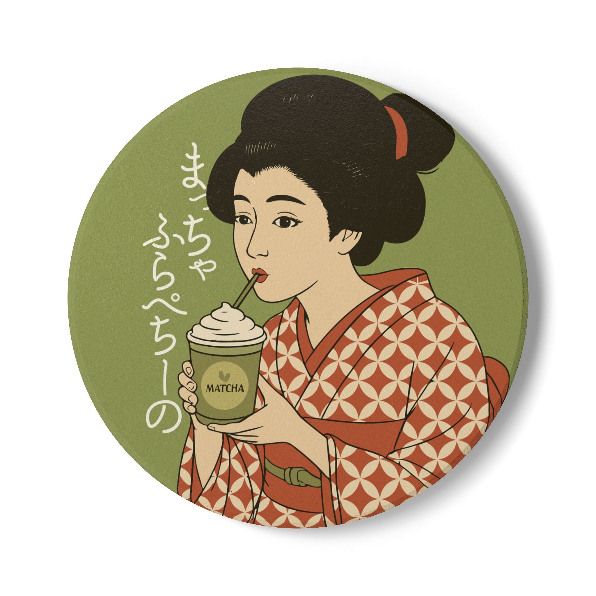 Charming Geisha Ceramic Coaster Set | Matcha Frappuccino