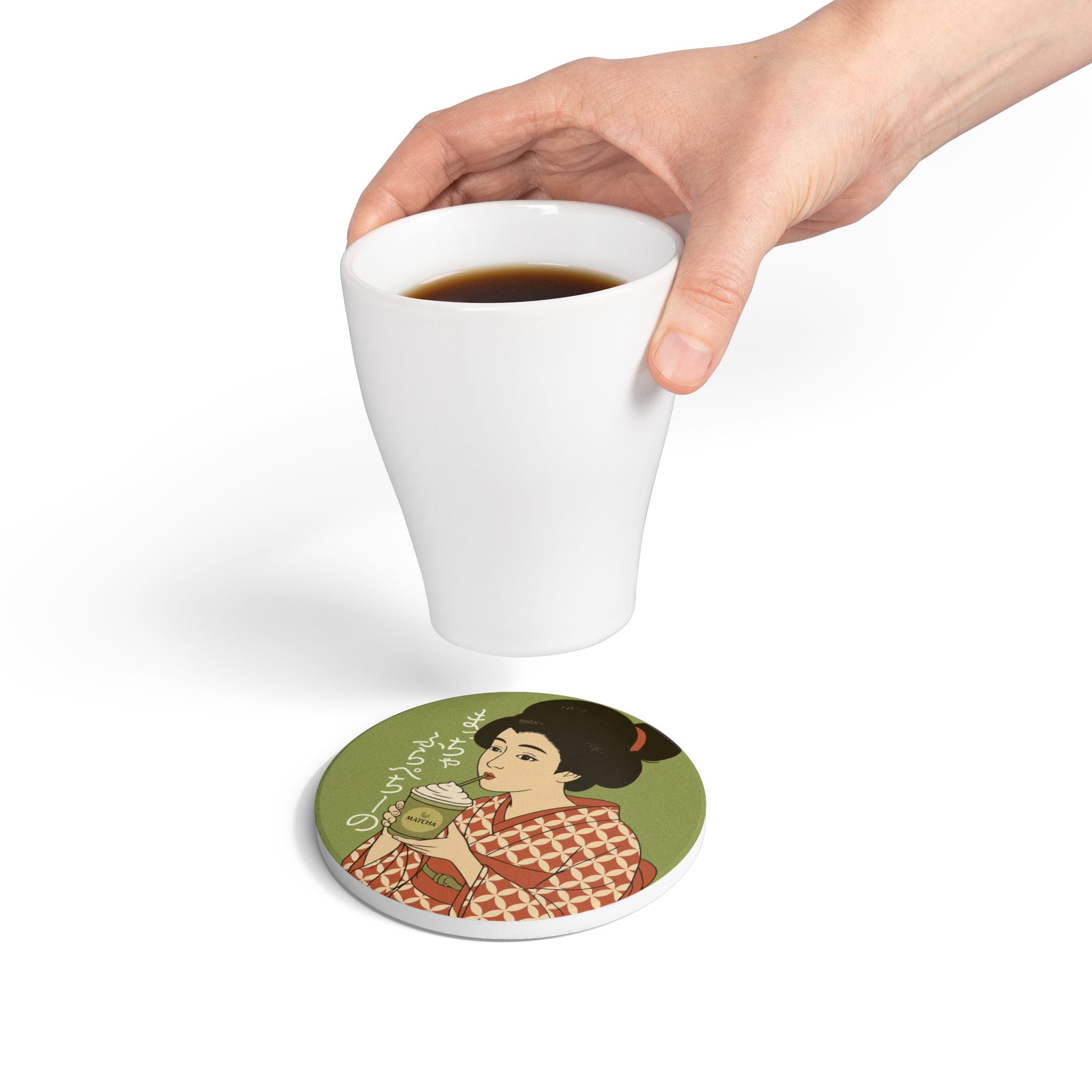 Charming Geisha Ceramic Coaster Set | Matcha Frappuccino