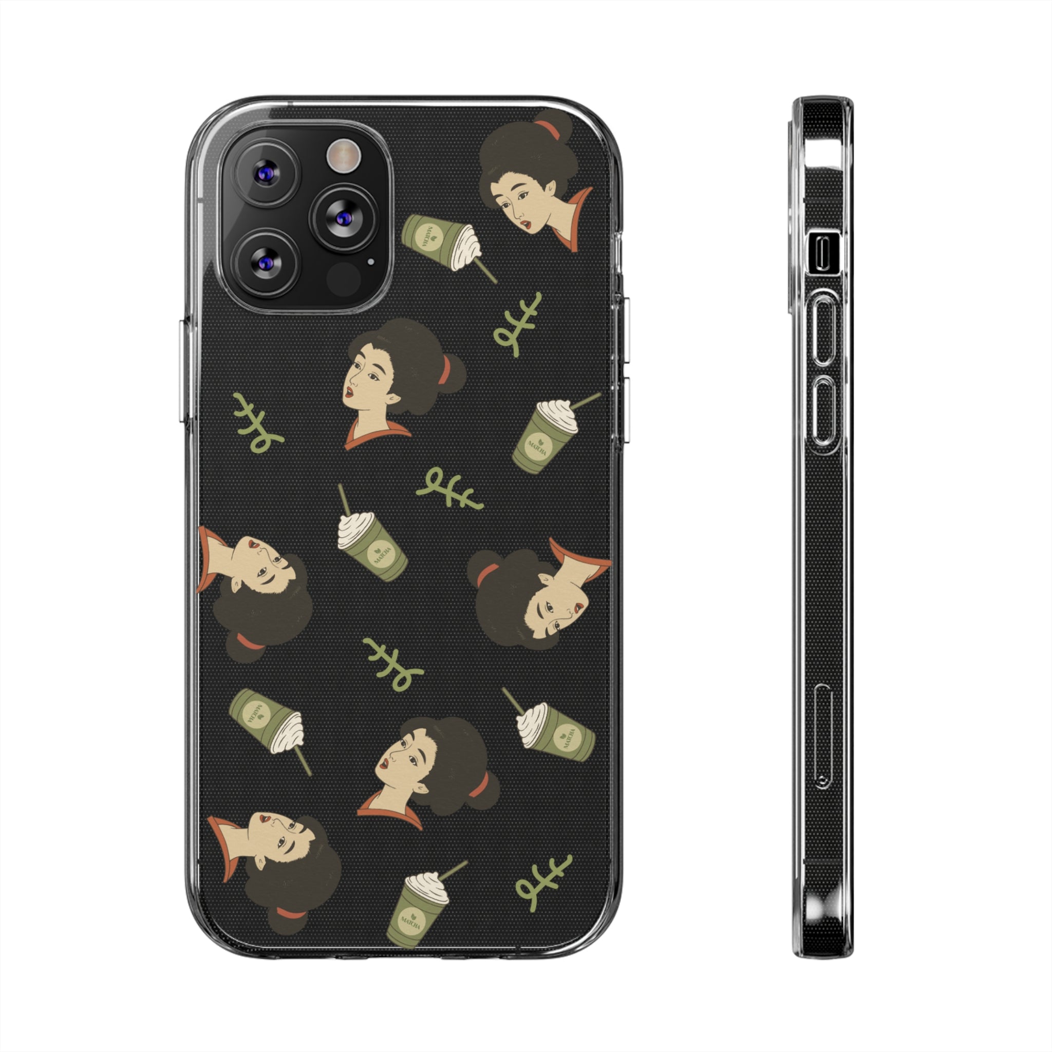 Charming Geisha Clear Silicone iPhone Case | Matcha Frappuccino