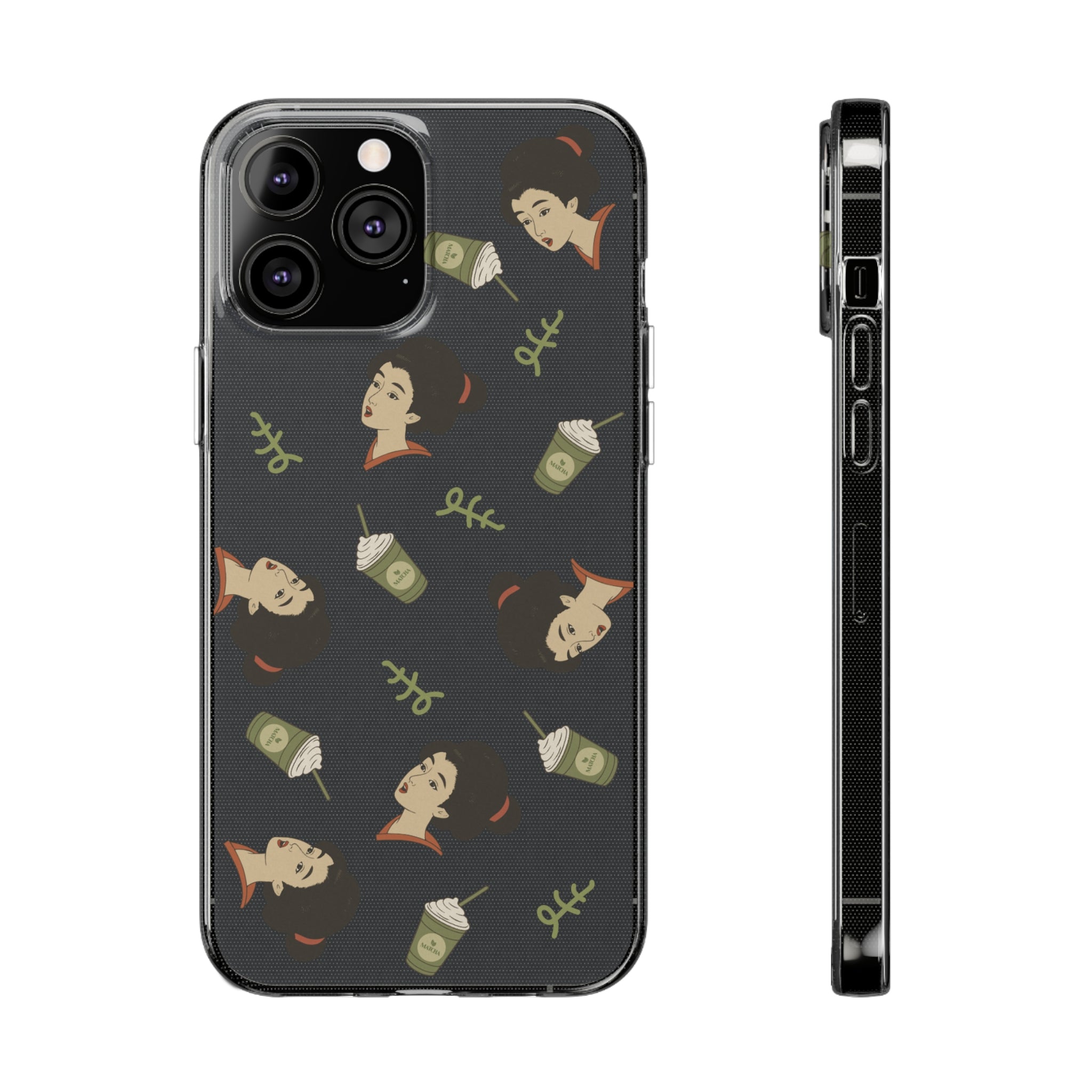 Charming Geisha Clear Silicone iPhone Case | Matcha Frappuccino