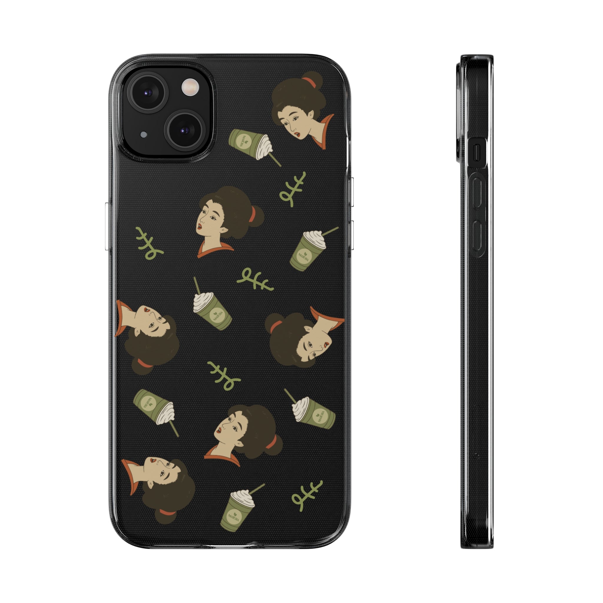 Charming Geisha Clear Silicone iPhone Case | Matcha Frappuccino
