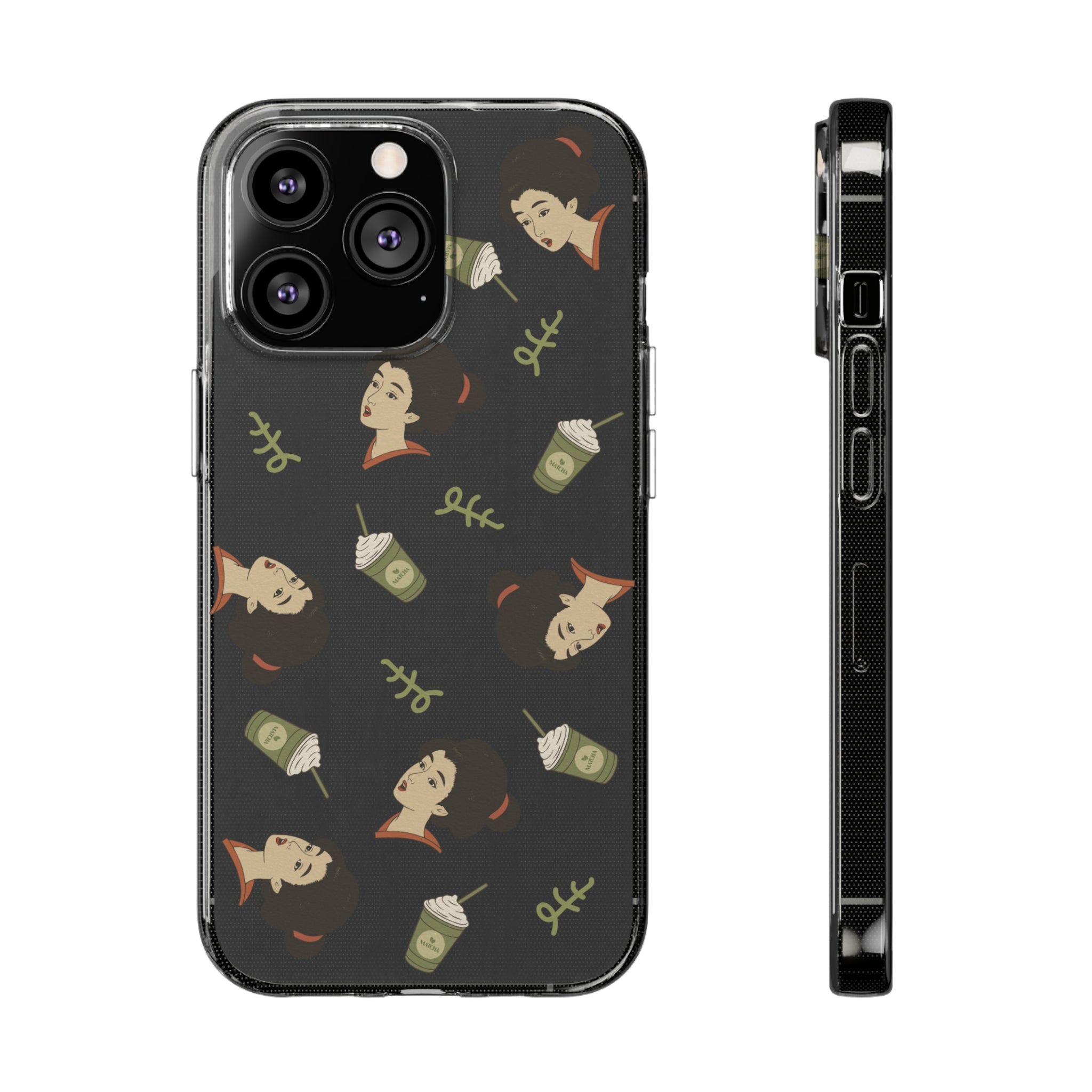 Charming Geisha Clear Silicone iPhone Case | Matcha Frappuccino