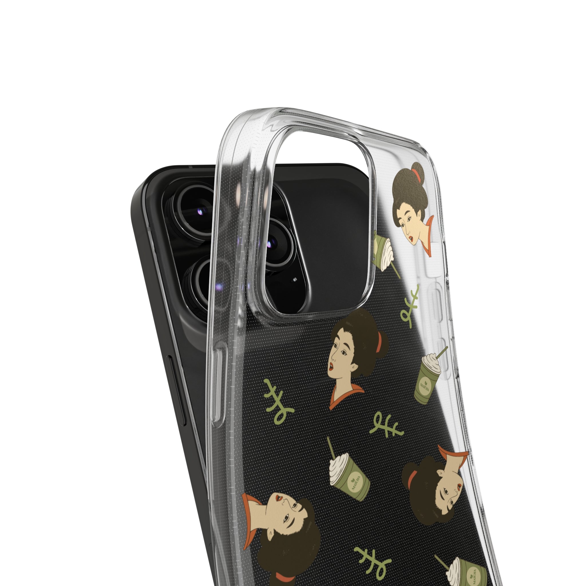 Charming Geisha Clear Silicone iPhone Case | Matcha Frappuccino