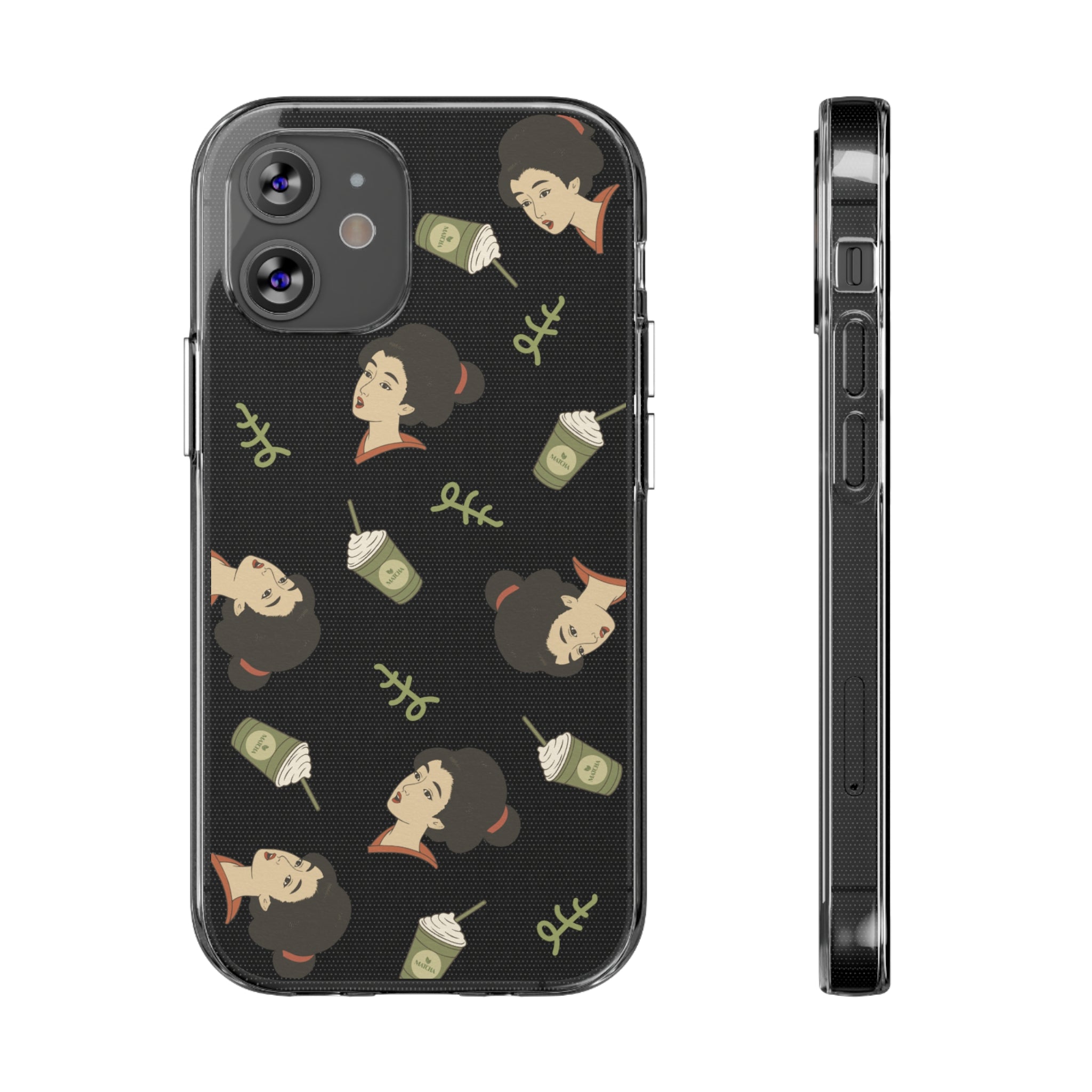 Charming Geisha Clear Silicone iPhone Case | Matcha Frappuccino