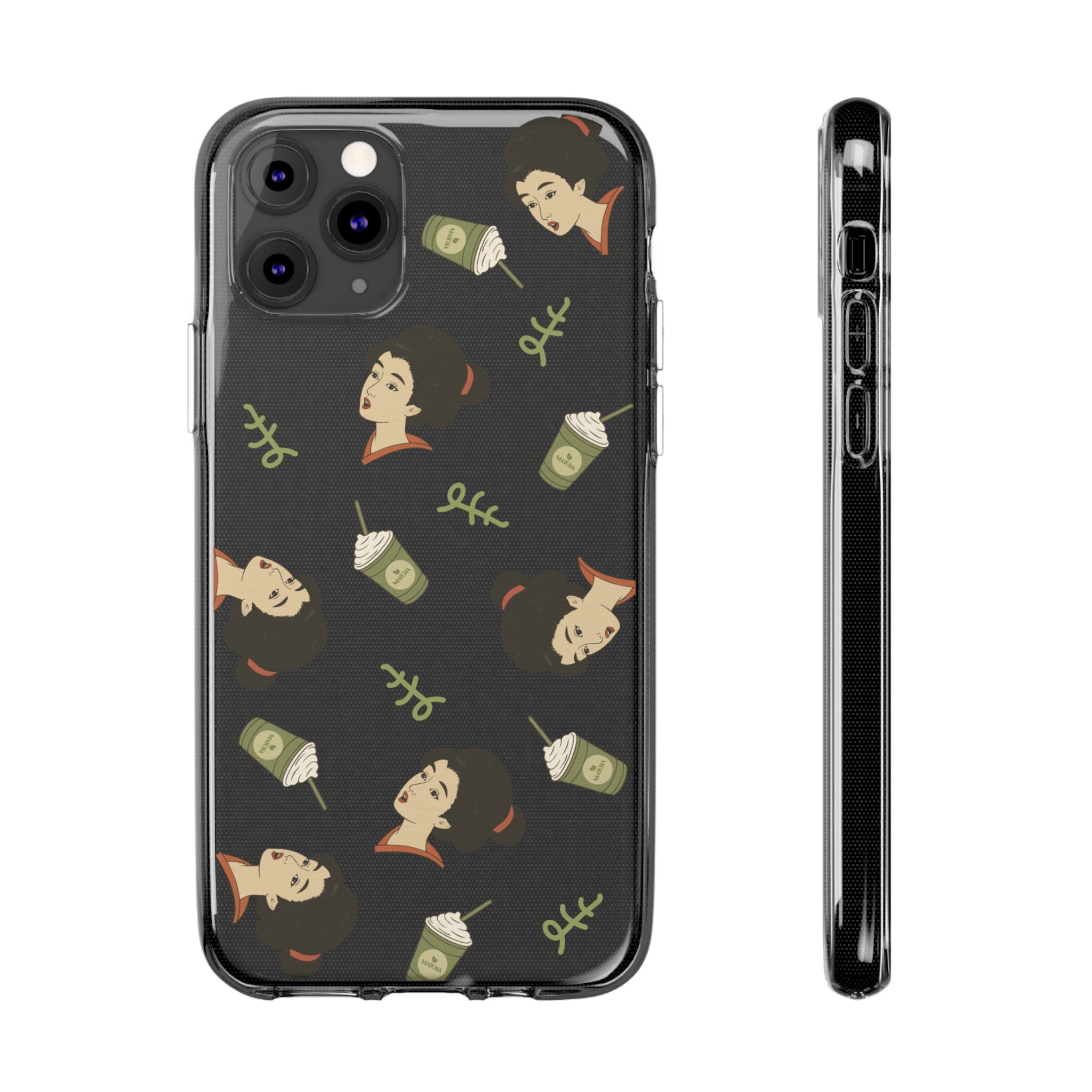 Charming Geisha Clear Silicone iPhone Case | Matcha Frappuccino