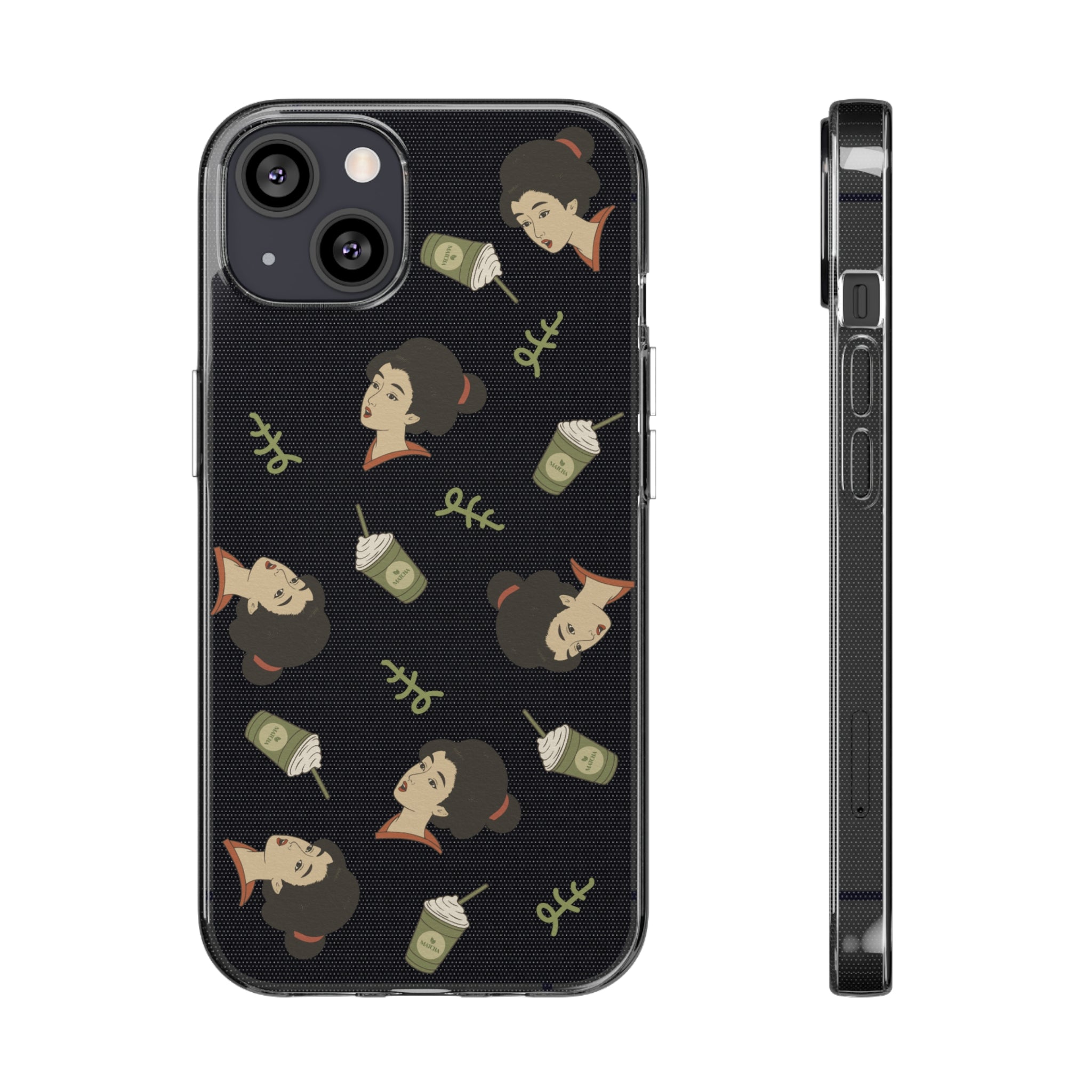 Charming Geisha Clear Silicone iPhone Case | Matcha Frappuccino