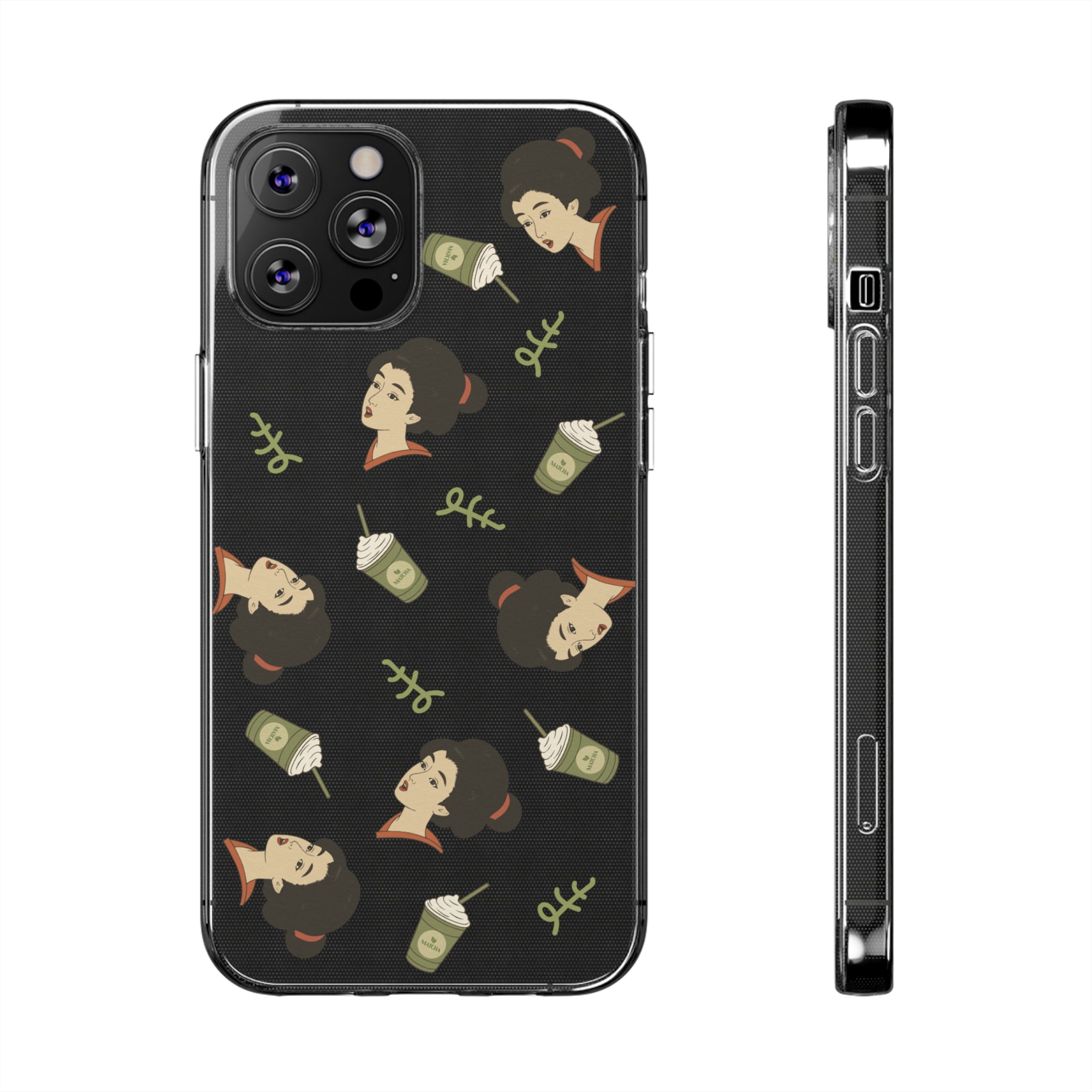 Charming Geisha Clear Silicone iPhone Case | Matcha Frappuccino