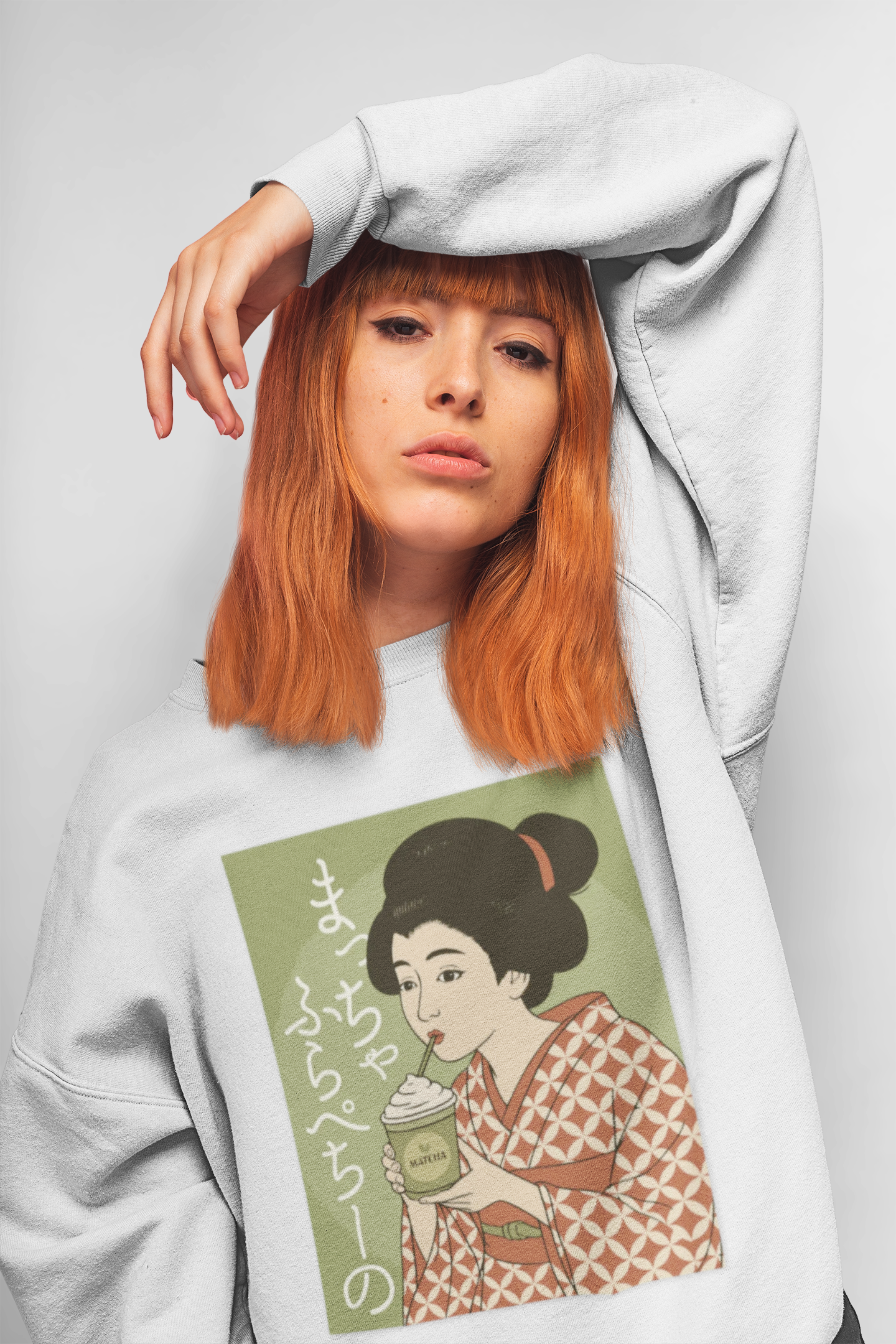 Charming Geisha Unisex Cozy Sweatshirt | Matcha Frappuccino