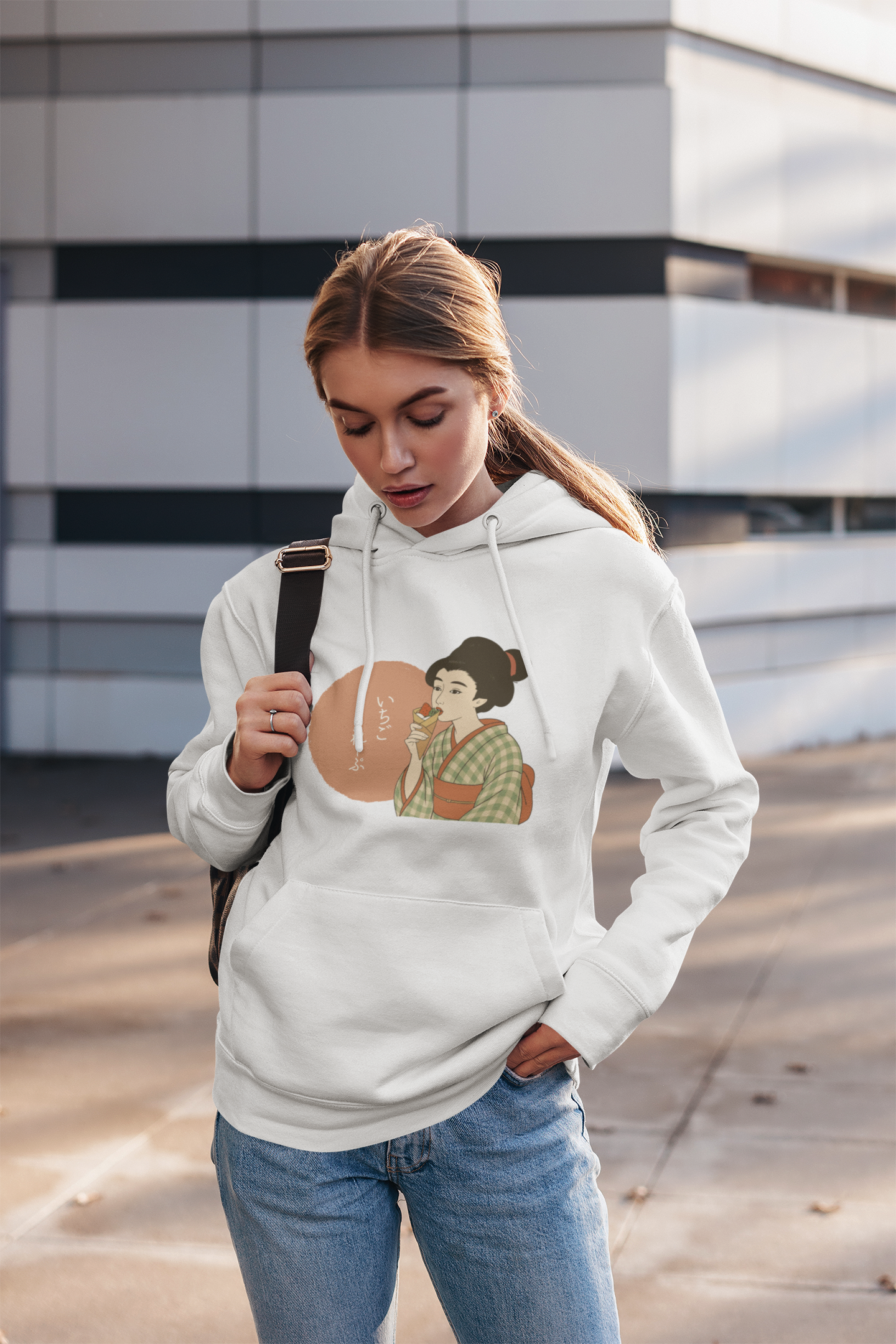Charming Geisha Unisex Cozy Hoodie | Strawberry Crepe