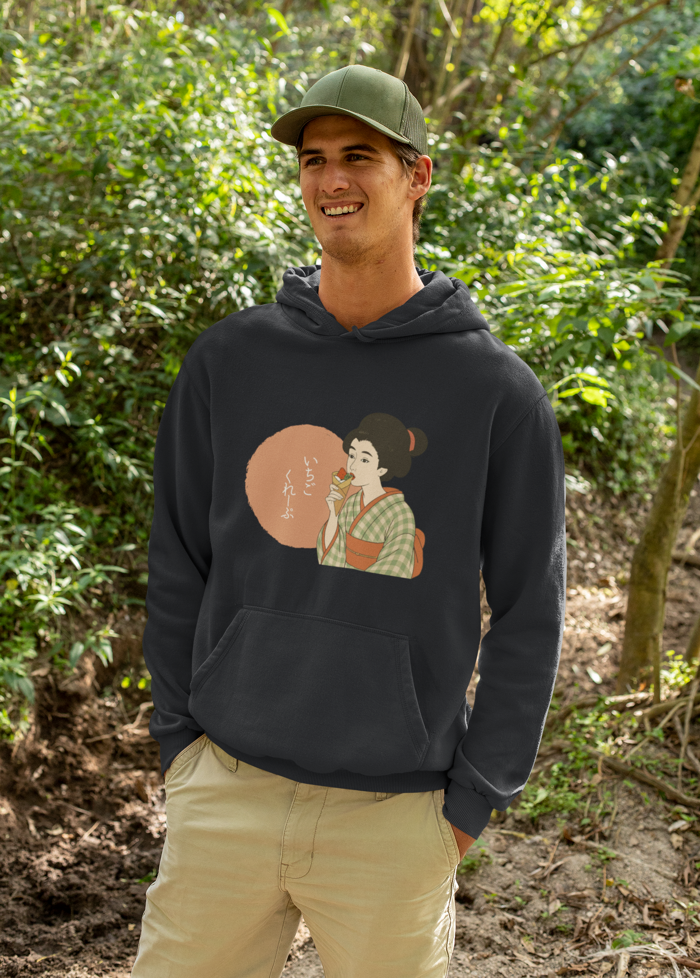 Charming Geisha Unisex Cozy Hoodie | Strawberry Crepe