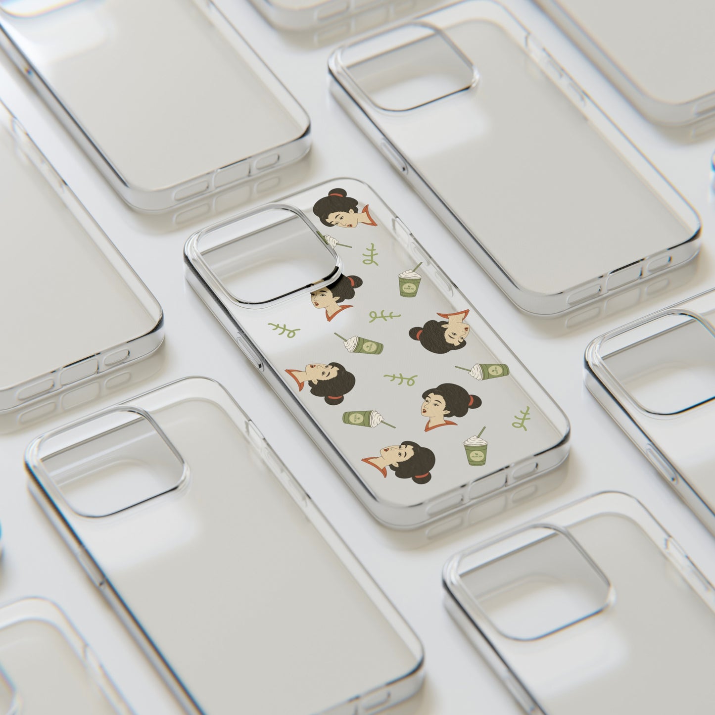 Charming Geisha Clear Silicone iPhone Case | Matcha Frappuccino