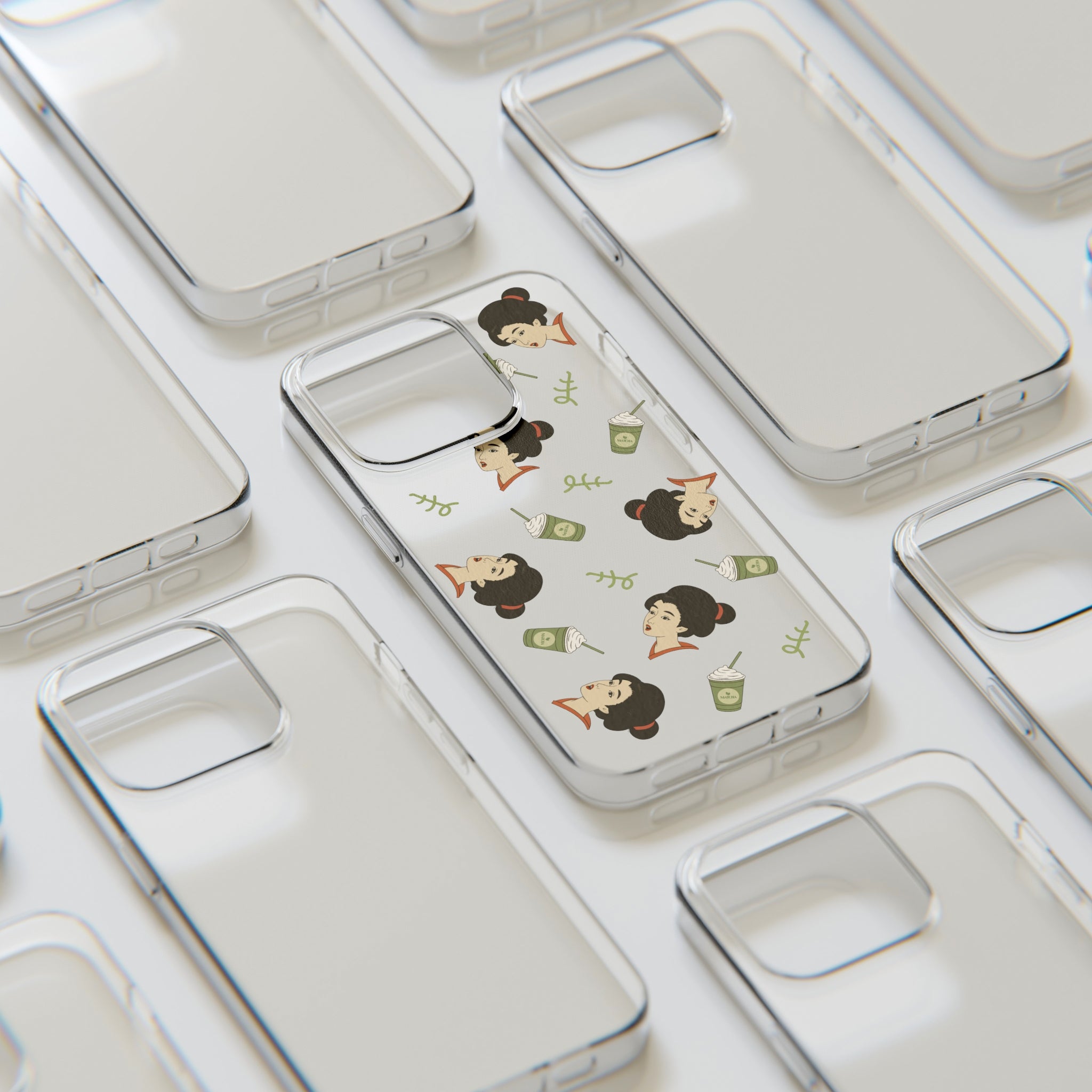 Charming Geisha Clear Silicone iPhone Case | Matcha Frappuccino
