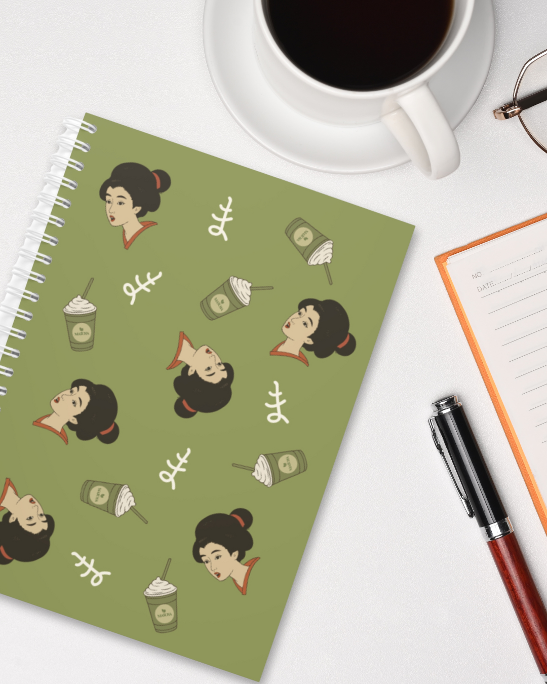 Charming Geisha Spiral Notebook | Matcha Frappuccino