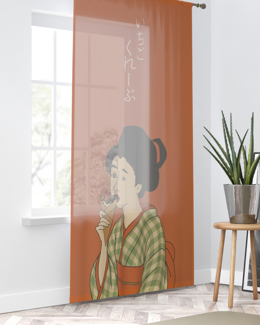 Charming Geisha Sheer Window Curtain | Strawberry Crepe