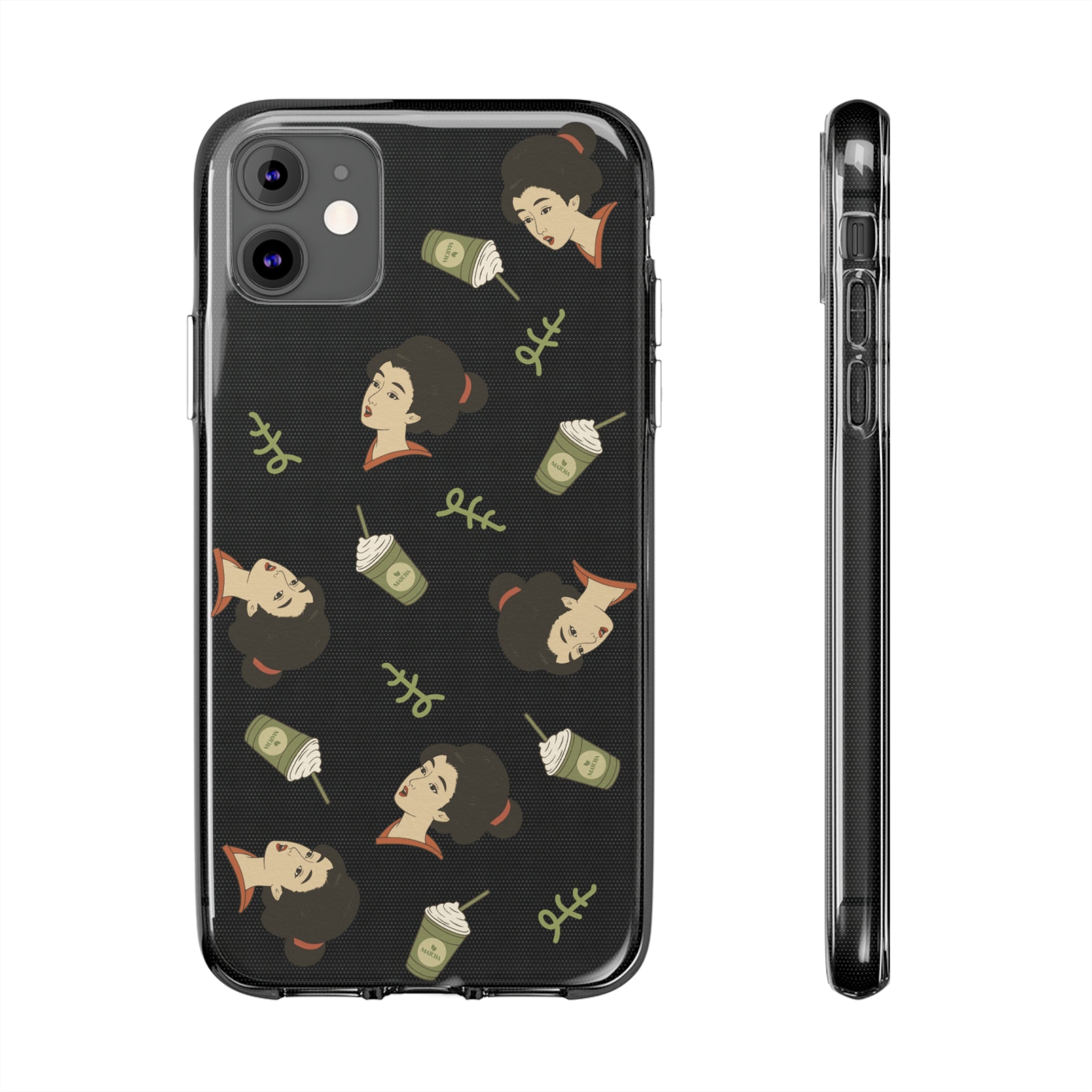 Charming Geisha Clear Silicone iPhone Case | Matcha Frappuccino