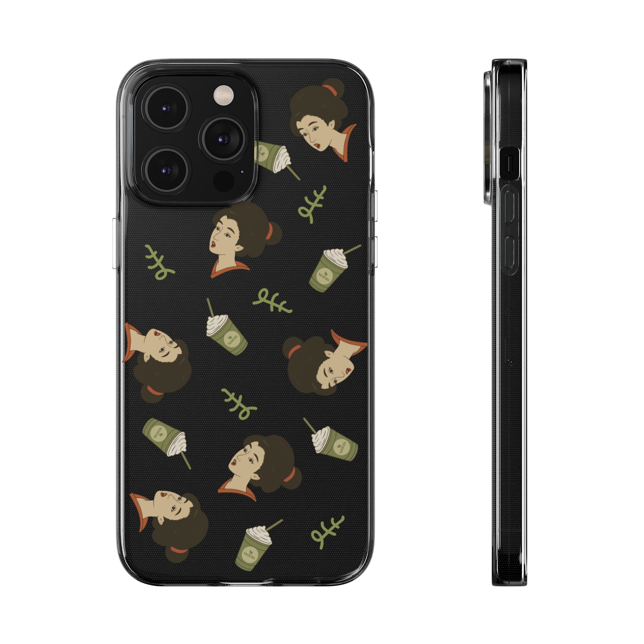Charming Geisha Clear Silicone iPhone Case | Matcha Frappuccino