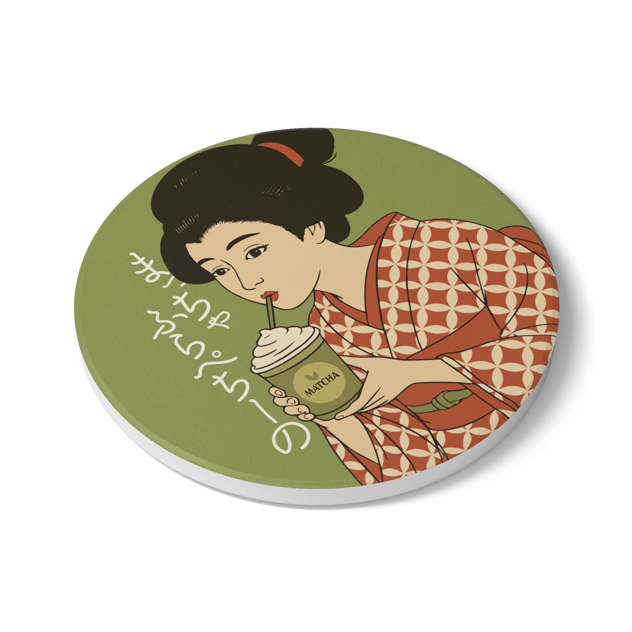 Charming Geisha Ceramic Coaster Set | Matcha Frappuccino