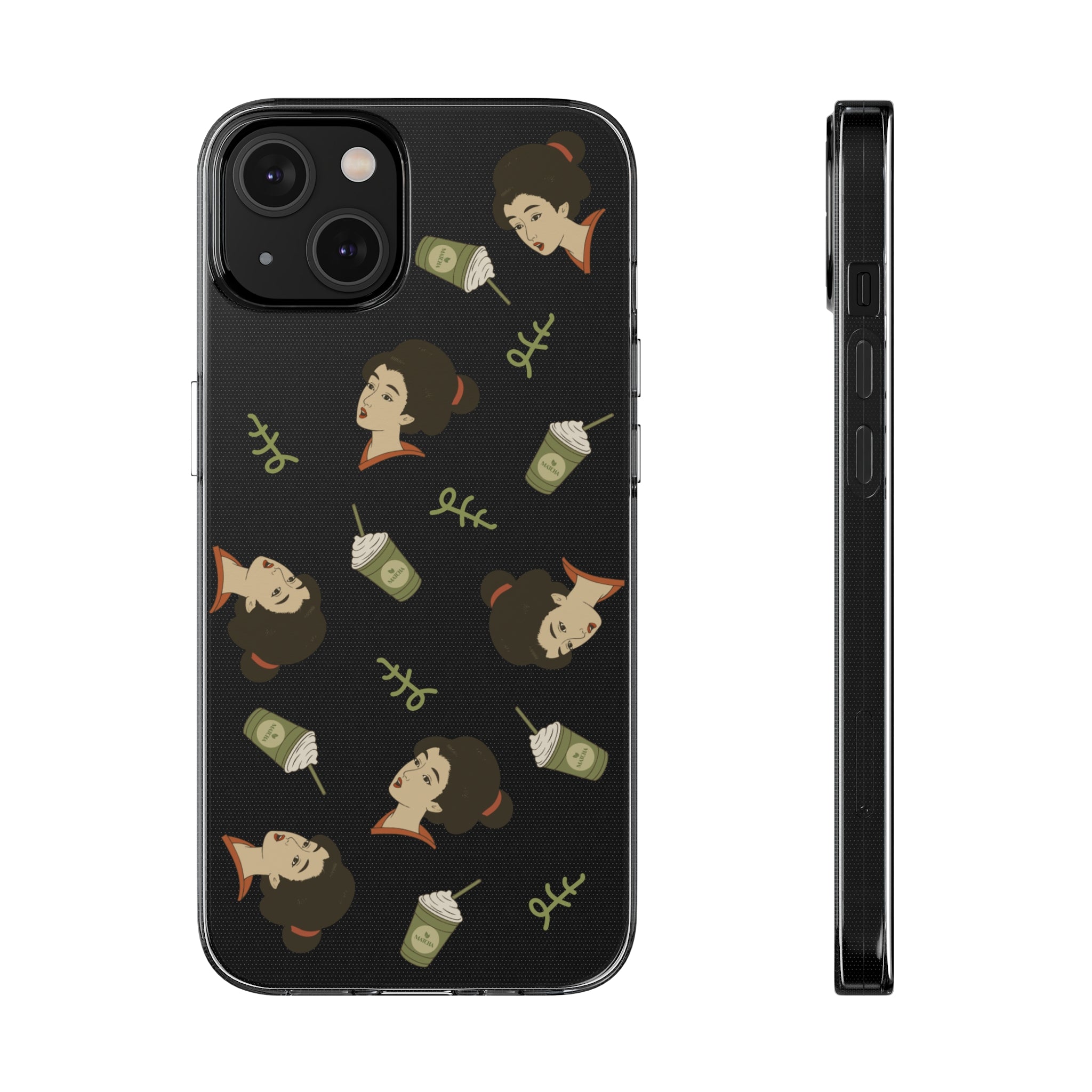 Charming Geisha Clear Silicone iPhone Case | Matcha Frappuccino