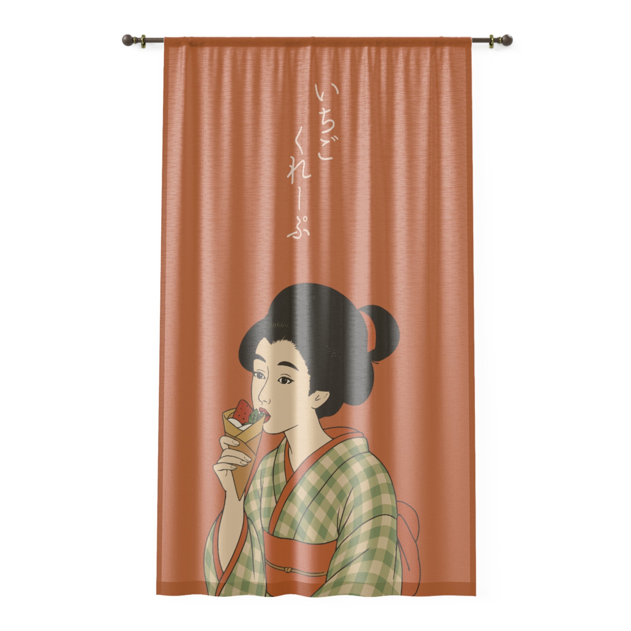 Charming Geisha Sheer Window Curtain | Strawberry Crepe