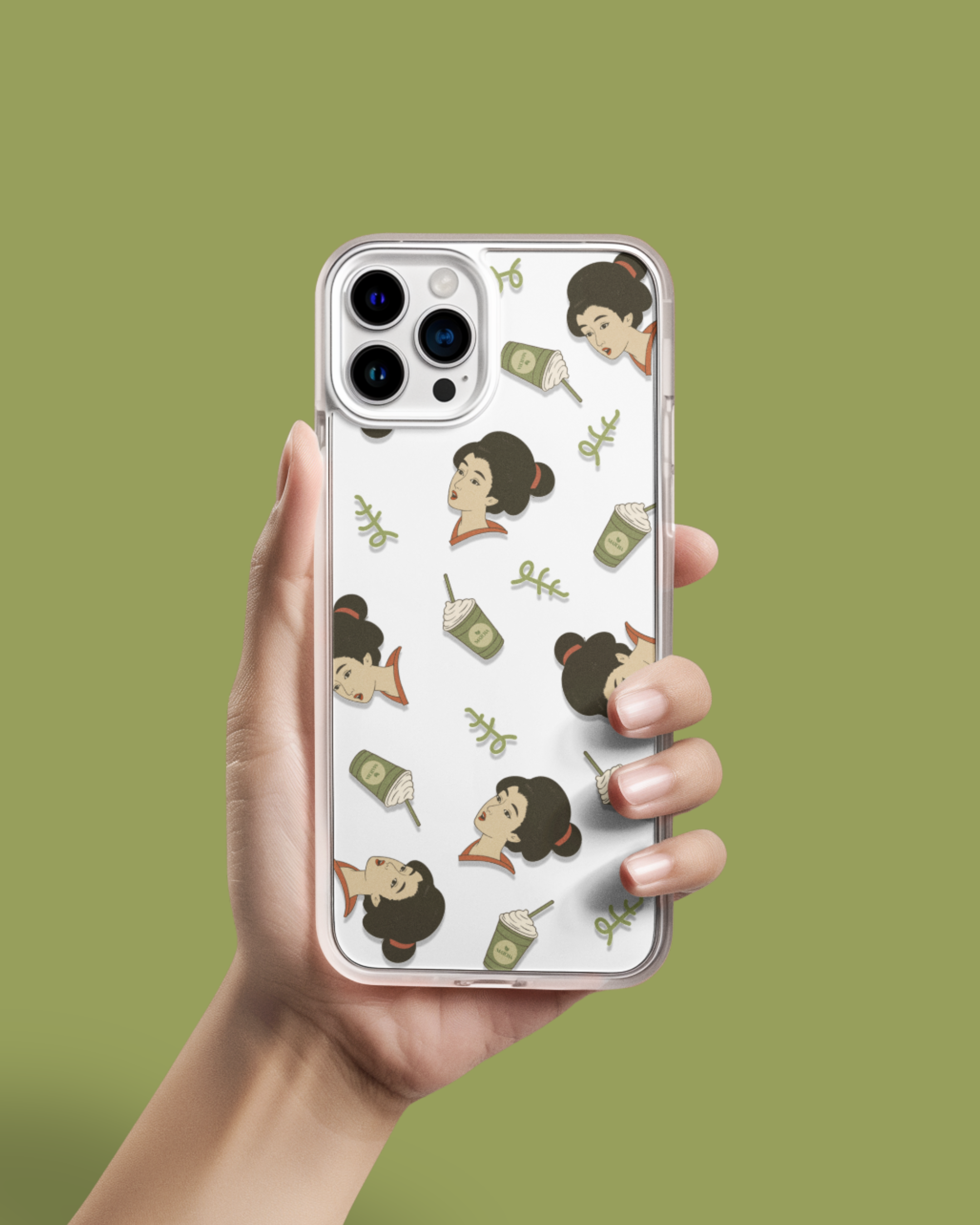 Charming Geisha Clear Silicone iPhone Case | Matcha Frappuccino