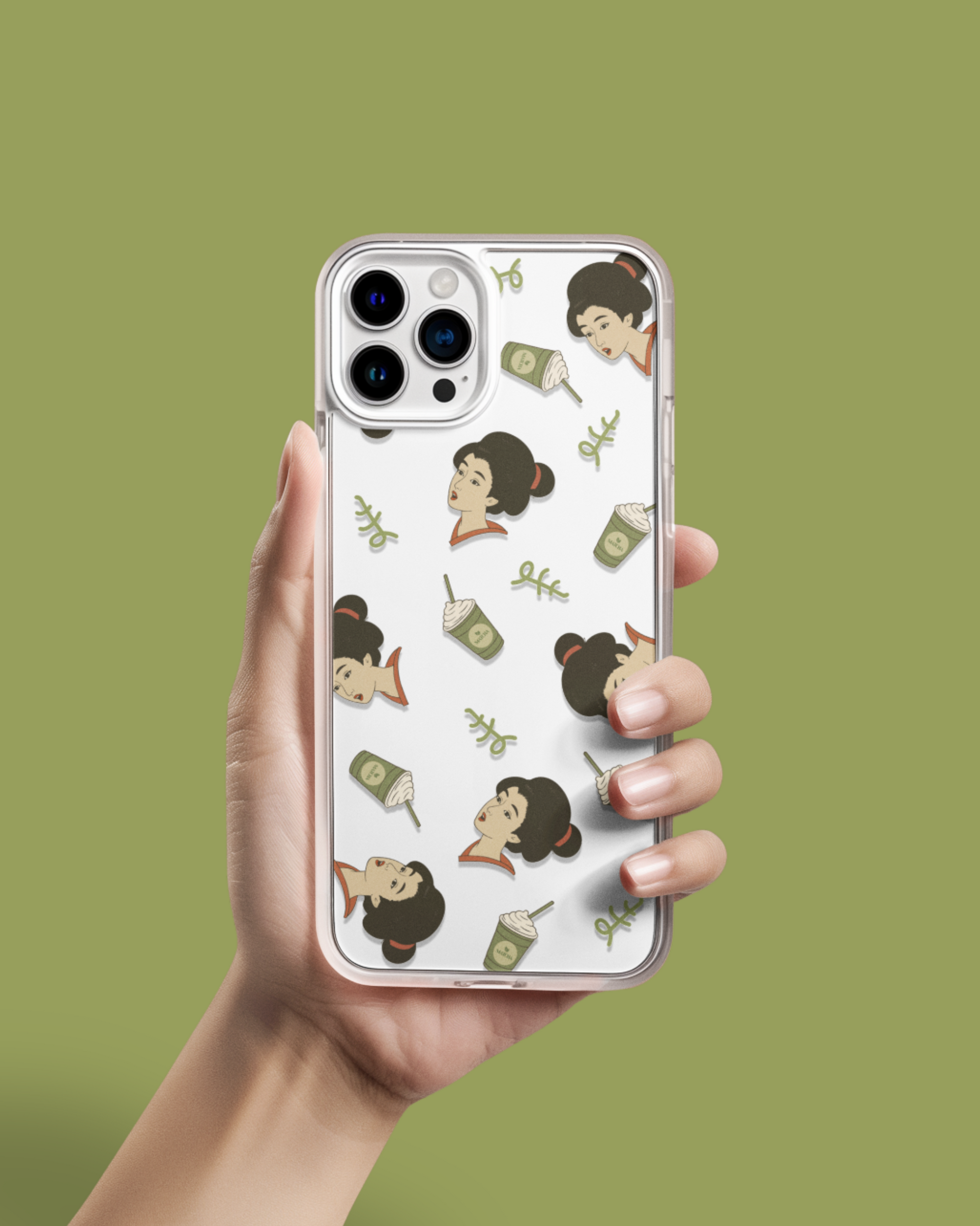 Charming Geisha Clear Silicone iPhone Case | Matcha Frappuccino