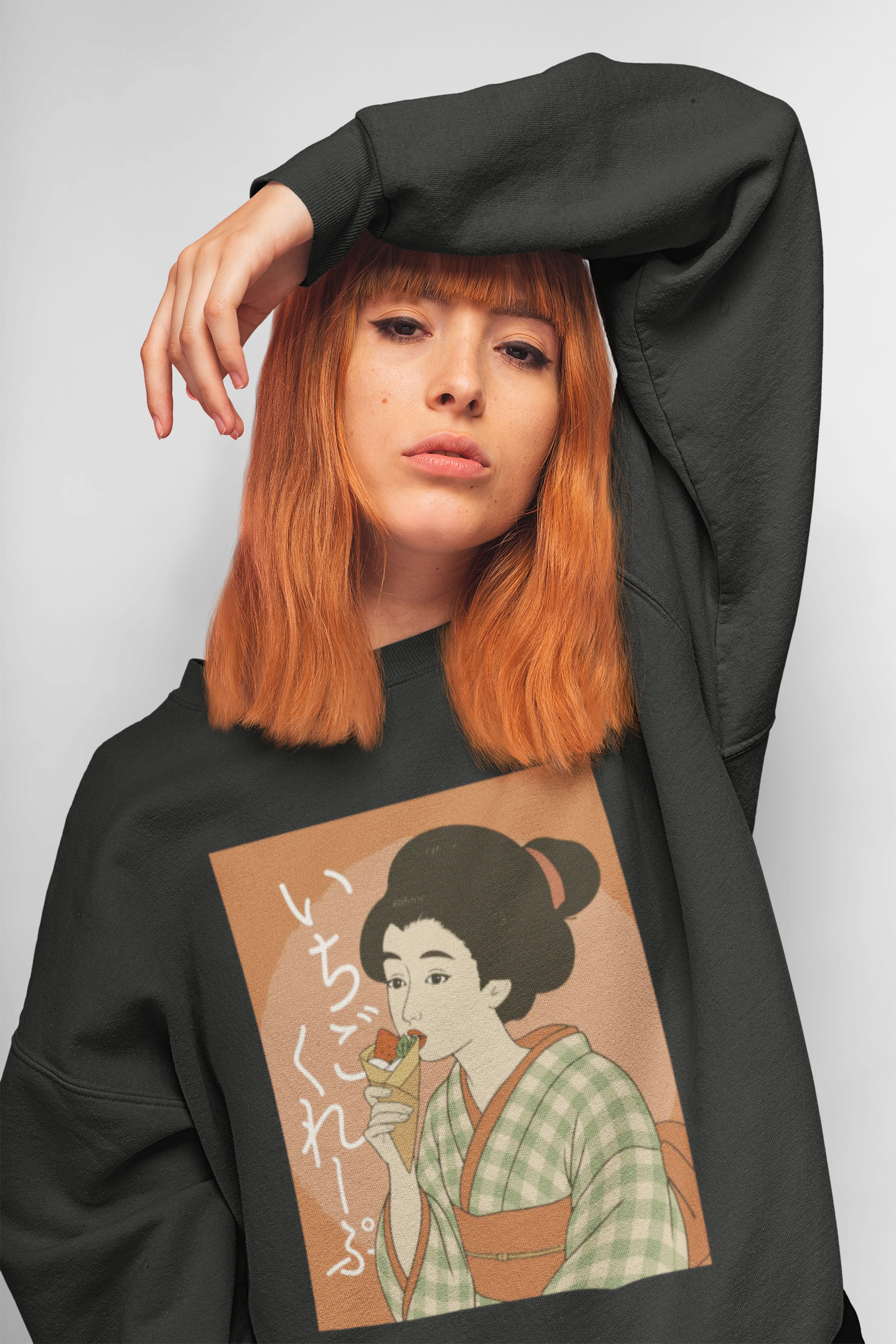 Charming Geisha Unisex Cozy Sweatshirt | Strawberry Crepe