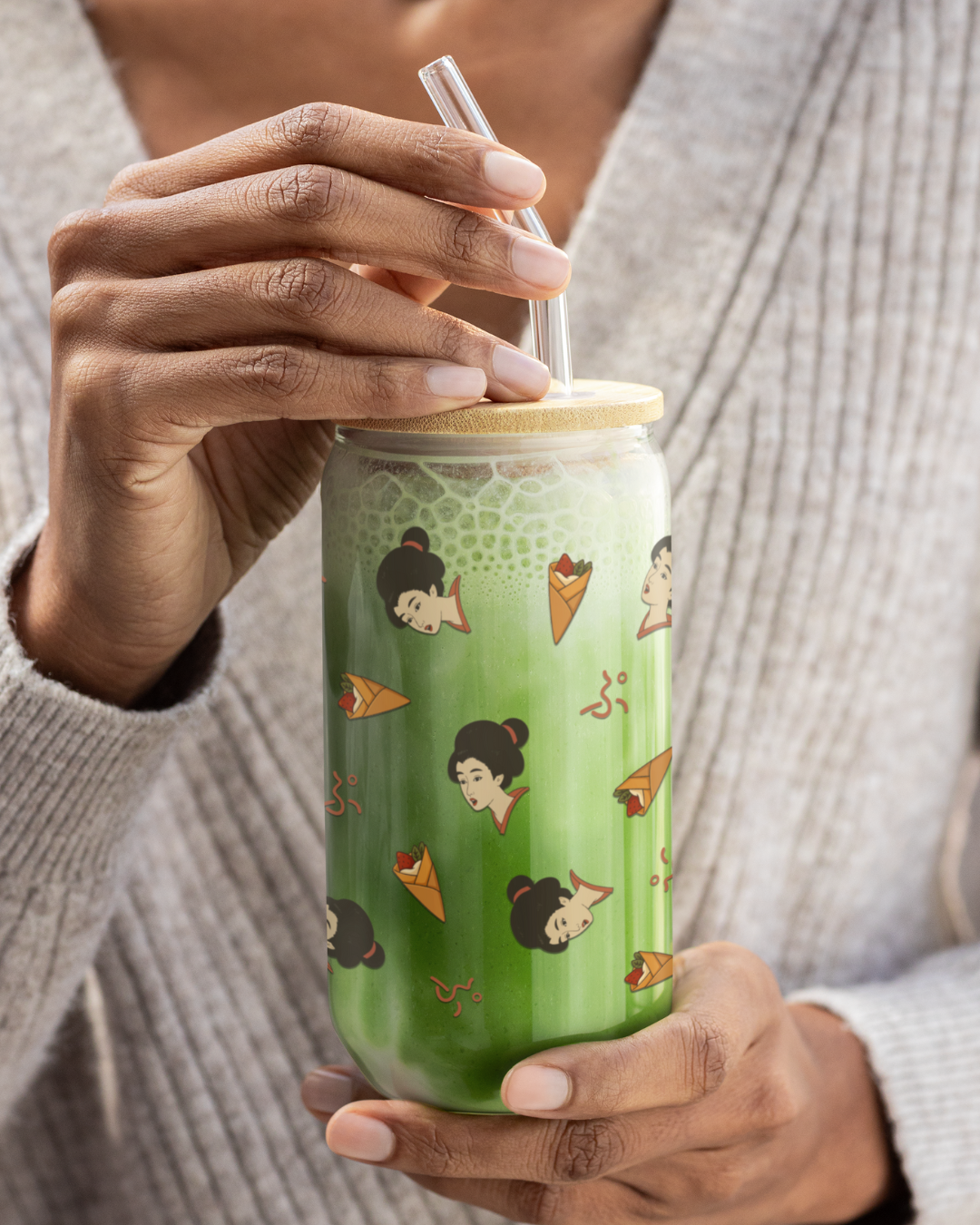 Charming Geisha Sipper Glass with Straw | Strawberry Crepe