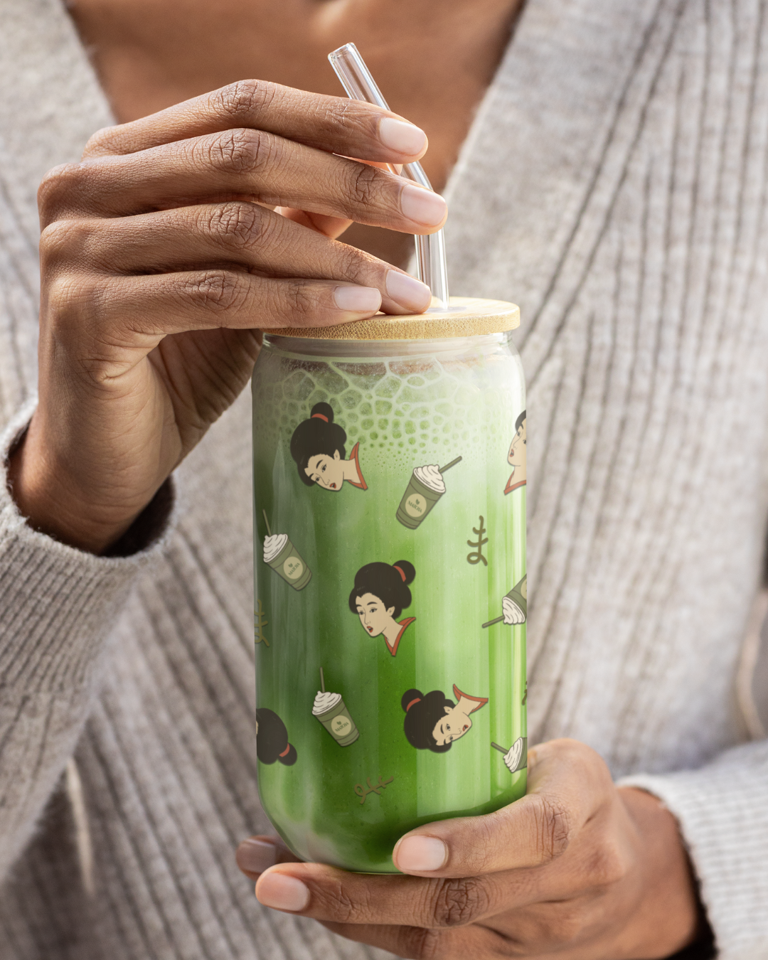 Charming Geisha Sipper Glass with Straw | Matcha Frappuccino
