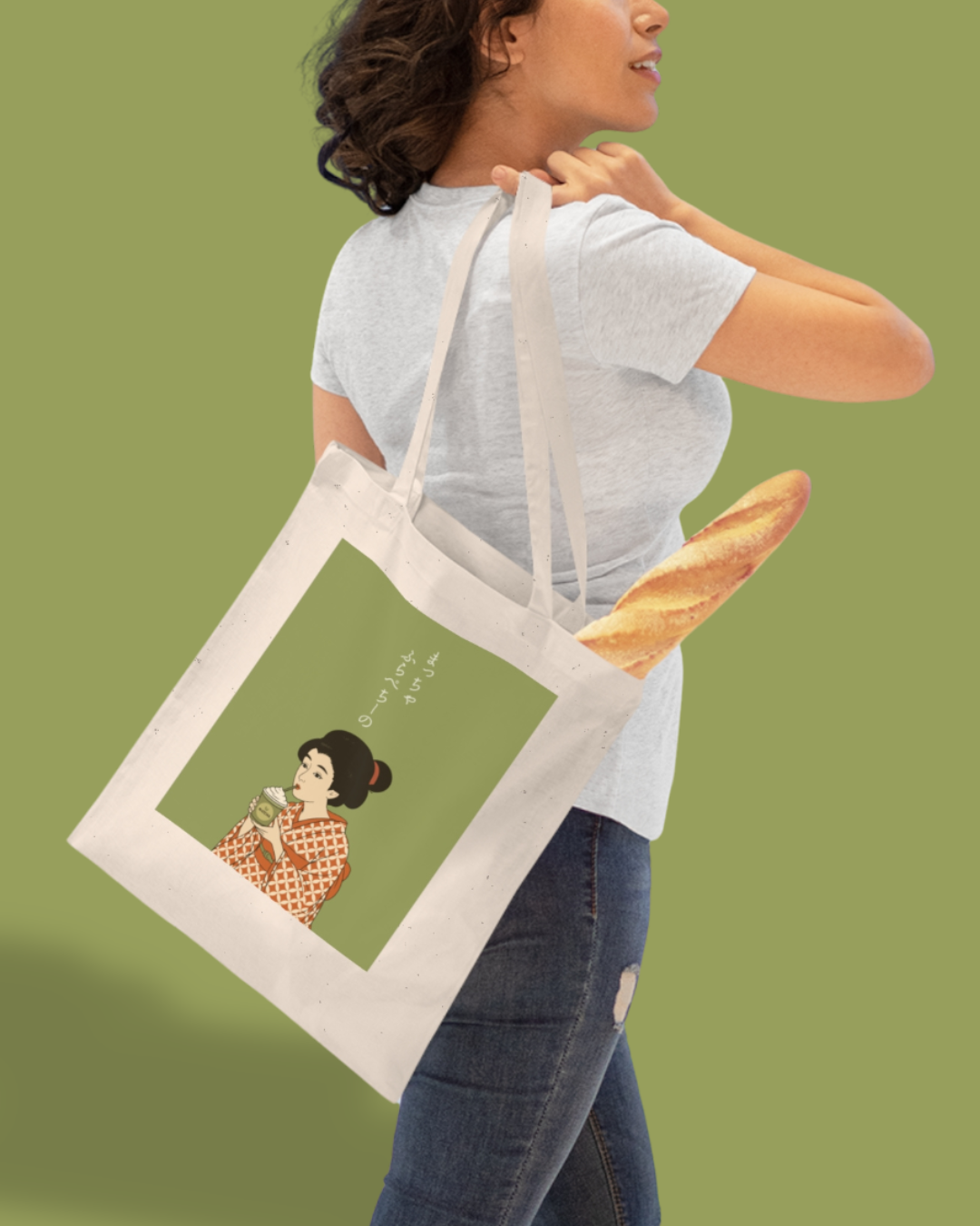 Charming Geisha Vintage Tote Bag | Matcha